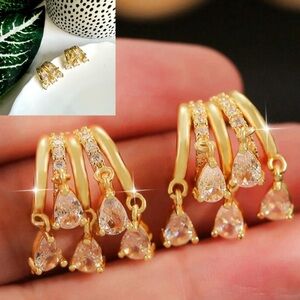 2/$30🌵 Gold Teardrop CZ Rhinestones Earrings Bling Hoop Huggies NEW Jewelry